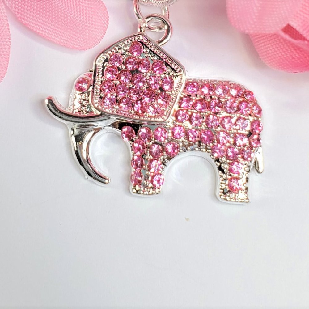 Pink Pave Crystal Elephant Necklace